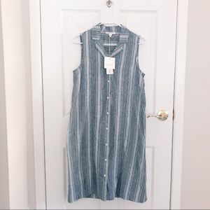 BeachLunchLounge Linen Blend Lapel Stripe Beach Coverup Dress